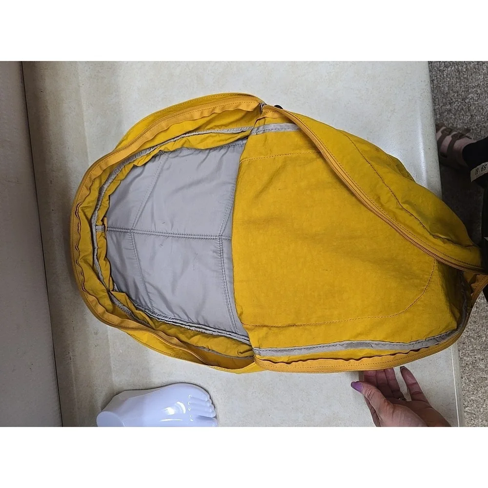Kipling Seoul Large Laptop Backpack Yellow Gold Crinkle Nylon School Travel Bag